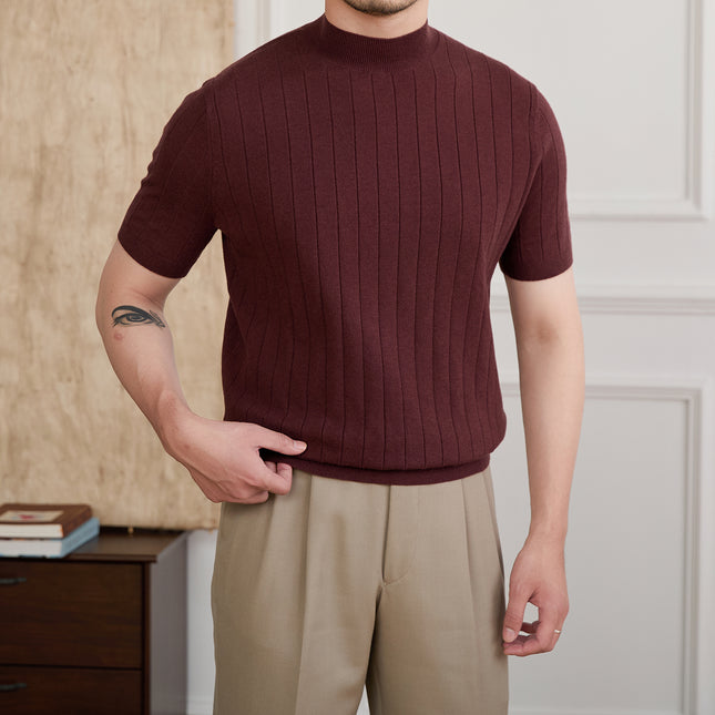 Half Turtleneck Wool Knitted Short Sleeve T-shirt