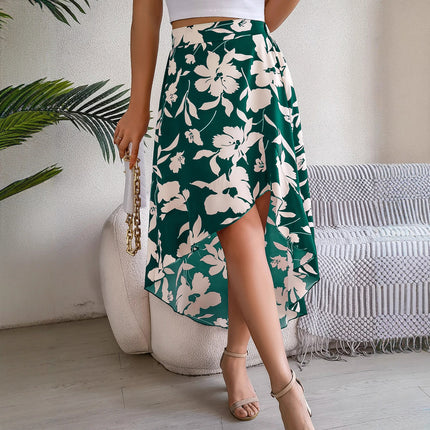 Elegant Flower Ruffled Mid-length Asymmetrical Skirt Wear