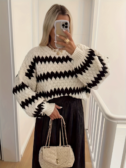 Casual Striped Pullover Sweater – Women’s Loose Knit Top