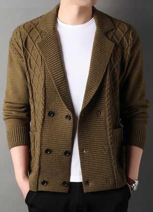 Men's Cardigan British Suit Collar Double-breasted Knitted Sweater