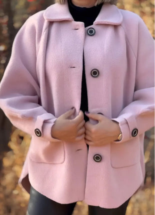 Women's Woolen Coat Casual Loose Lapels Pocket Cardigan
