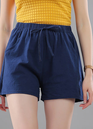 Washed Cotton Solid Color Shorts Women's Wear Loose Tight Waist Casual