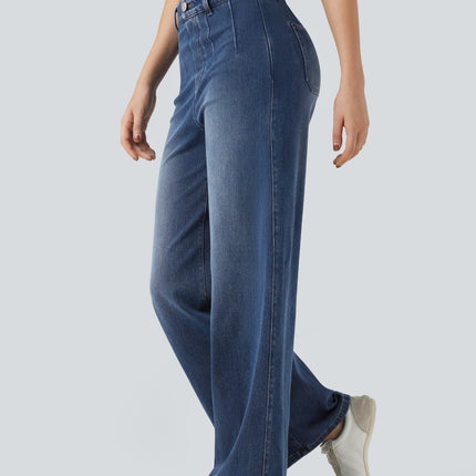 Mid-rise Tummy-control Wide-leg Casual Denim Jeans
