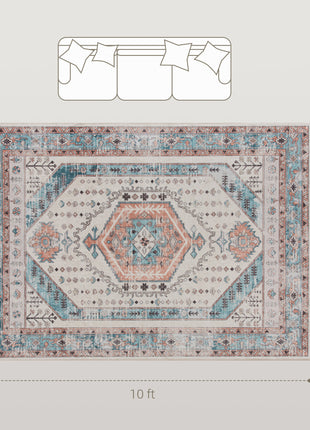 8x10 Area Rug, Vintage Machine Washable Rug, Non-Slip Floor Carpet for Living Room, Bedroom, Dining Room, Brown and Blue