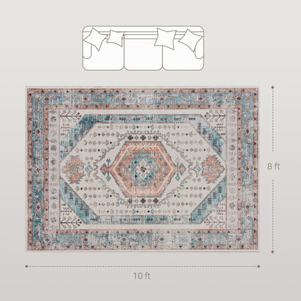 8x10 Area Rug, Vintage Machine Washable Rug, Non-Slip Floor Carpet for Living Room, Bedroom, Dining Room, Brown and Blue