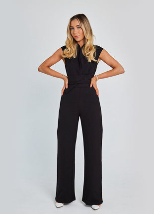 Fashion Elegant Long Sleeveless Jumpsuit Summer V-neck Casual Wide Leg Long Overalls Clothing For Women