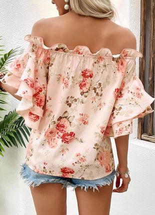 Womens Pullover Off Shoulder Printed Top Shirt