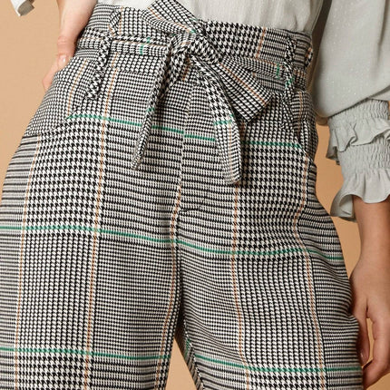 Plaid Tie Waist Cropped Pants in Fall Glen