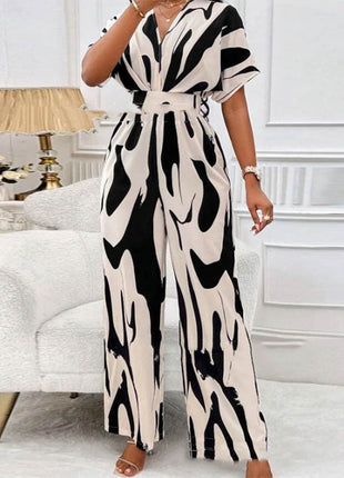 V-neck Loose Printed Long Jumpsuit