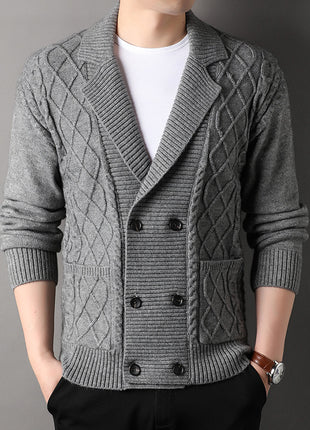 Men's Cardigan British Suit Collar Double-breasted Knitted Sweater