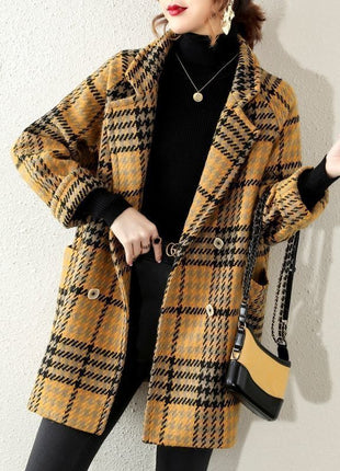 Buckle Lapel Long Sleeve Fashion Hepburn Style Woolen Coat