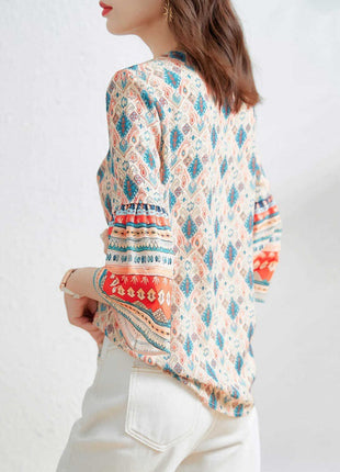V-neck Loose Flare Three-quarter Sleeve Blouse Top