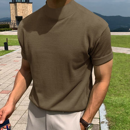Base Shirt Solid Color Turtleneck Short Sleeve T-shirt