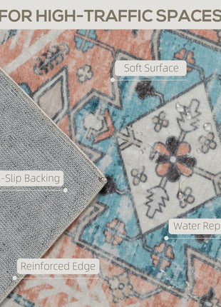 8x10 Area Rug, Vintage Machine Washable Rug, Non-Slip Floor Carpet for Living Room, Bedroom, Dining Room, Brown and Blue