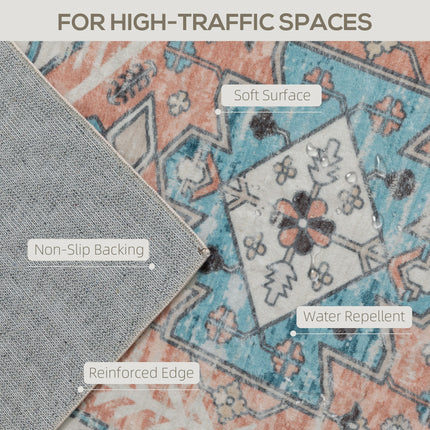 8x10 Area Rug, Vintage Machine Washable Rug, Non-Slip Floor Carpet for Living Room, Bedroom, Dining Room, Brown and Blue