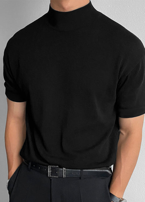 Base Shirt Solid Color Turtleneck Short Sleeve T-shirt