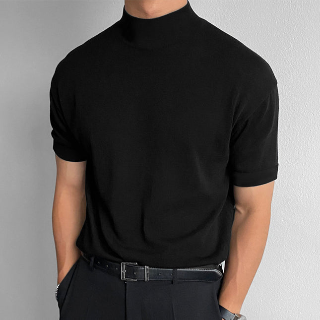 Base Shirt Solid Color Turtleneck Short Sleeve T-shirt