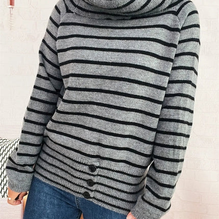 Striped Turtleneck Long Sleeve Sweater