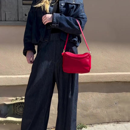 Dark Denim Oversized Jacket And Wide-Leg Pant Set