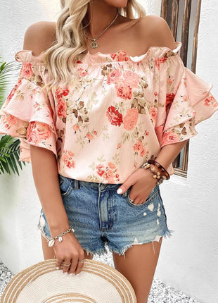 Womens Pullover Off Shoulder Printed Top Shirt