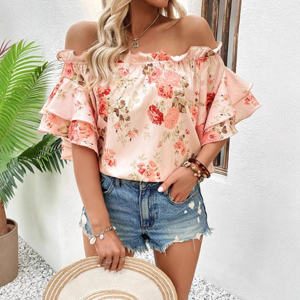 Womens Pullover Off Shoulder Printed Top Shirt