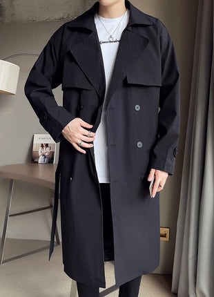 Beige Double Breasted Trench Coat For Men