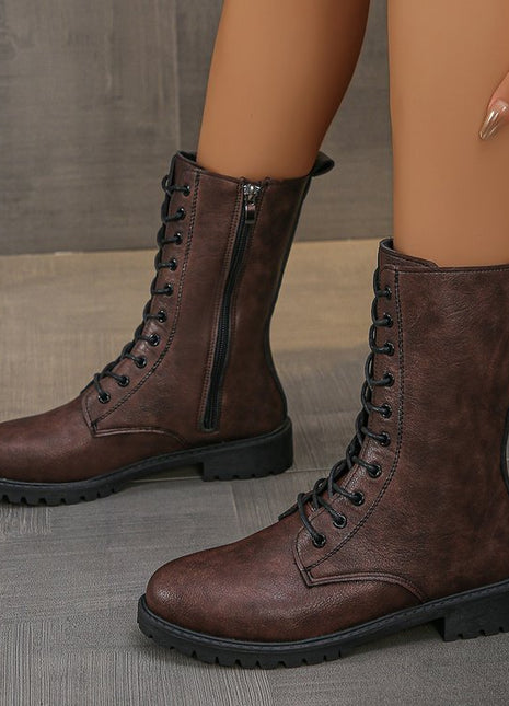 Flat Mid-calf Lace-up Boots