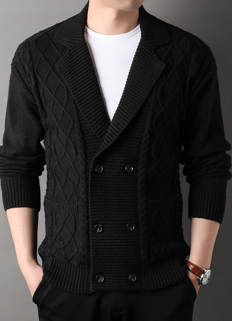 Men's Cardigan British Suit Collar Double-breasted Knitted Sweater