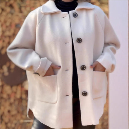 Women's Woolen Coat Casual Loose Lapels Pocket Cardigan