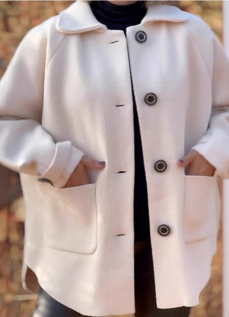 Women's Woolen Coat Casual Loose Lapels Pocket Cardigan