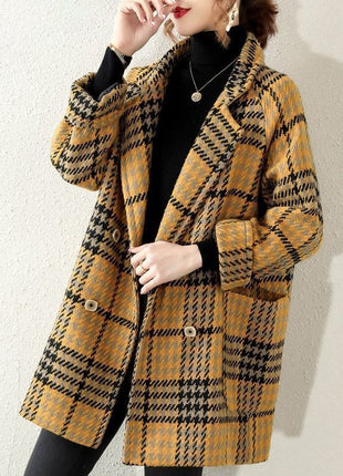 Buckle Lapel Long Sleeve Fashion Hepburn Style Woolen Coat