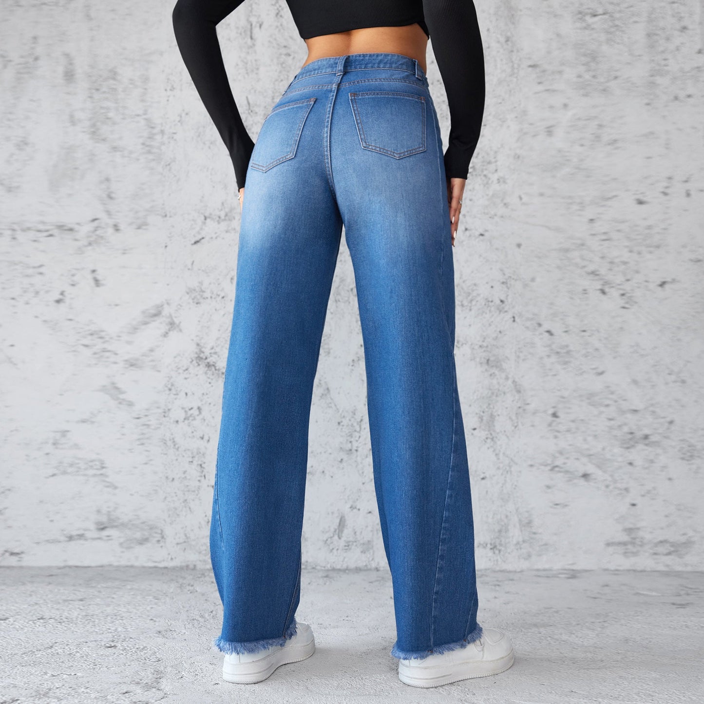 Fashion Straight Wide-leg Jeans Casual High-waist Non-elastic Womens