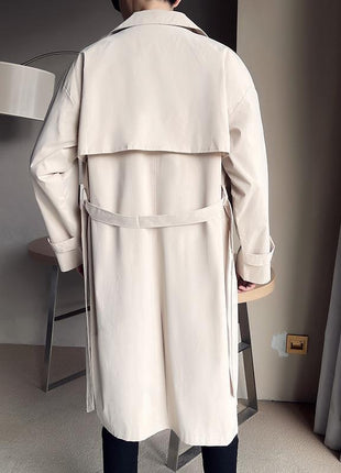 Beige Double Breasted Trench Coat For Men