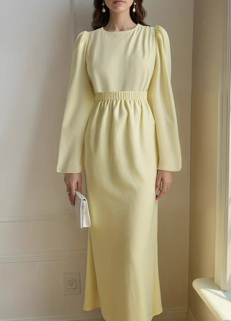 New Solid-color Bubble-sleeve Waist-cinching Figure-flattering Skirt Set