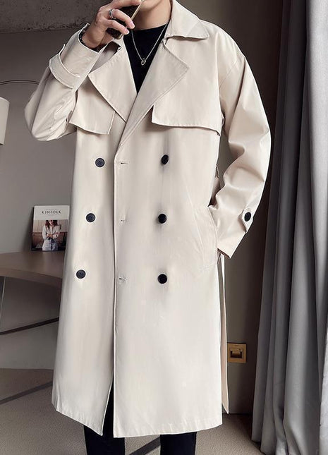 Beige Double Breasted Trench Coat For Men