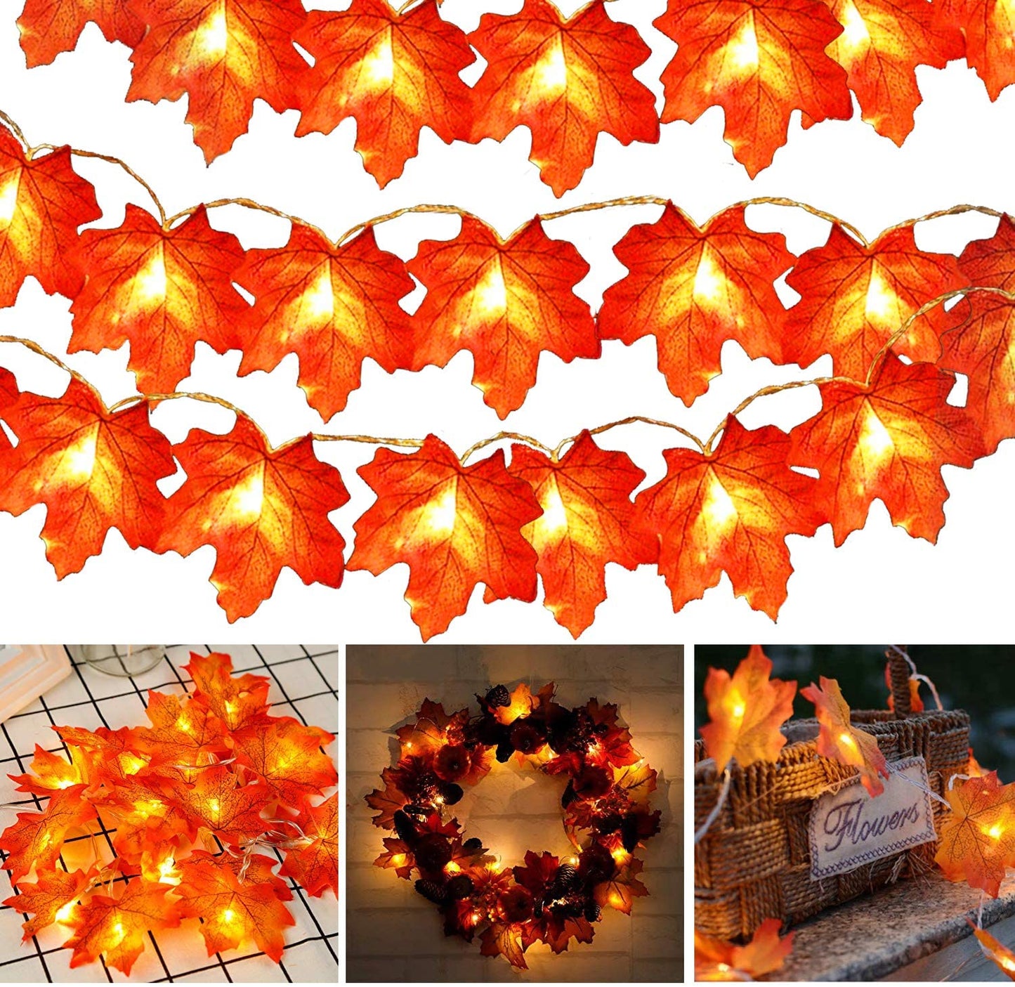 Maple Leaf Fairy Lights – 10Ft Thanksgiving & Seasonal Decoration
