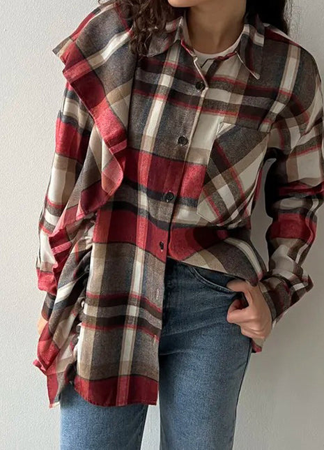Plaid Lapel Long Sleeve Cardigan Shirt