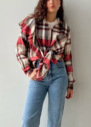 Plaid Lapel Long Sleeve Cardigan Shirt