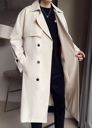 Beige Double Breasted Trench Coat For Men