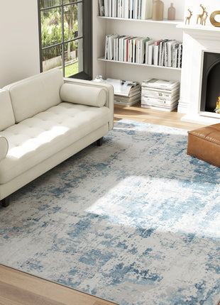 Area Rug 8x10, Machine Washable Rug, Non-Slip Modern Abstract Floor Carpet for Living Room, Bedroom, Dining Room, Blue