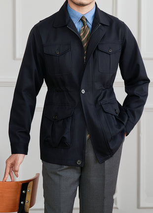 Fashion Waist-controlled Elastic Safari Jacket Coat Thin Polo Collar Jacket Men