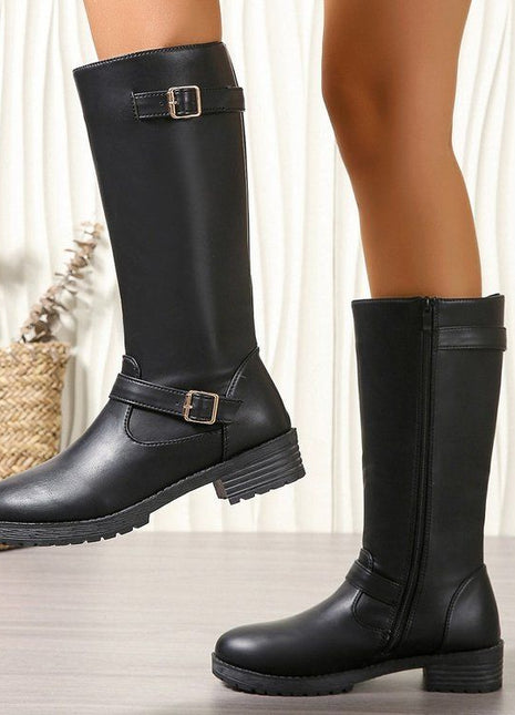 Low-heeled Tall Boots With Zippers