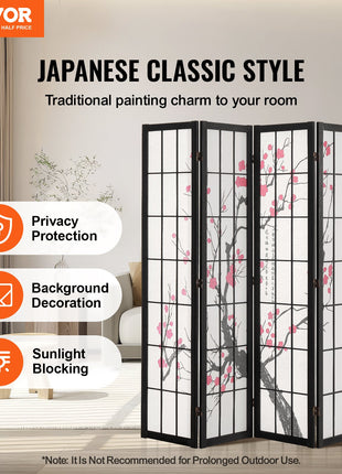 4 Panel Japanese Wooden Folding Room Divider Screen