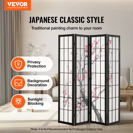 4 Panel Japanese Wooden Folding Room Divider Screen