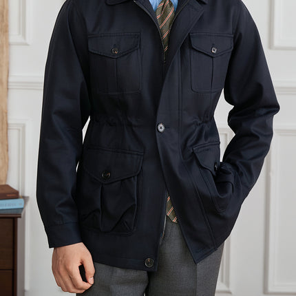 Fashion Waist-controlled Elastic Safari Jacket Coat Thin Polo Collar Jacket Men
