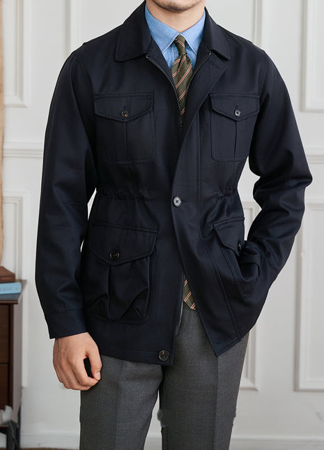 Fashion Waist-controlled Elastic Safari Jacket Coat Thin Polo Collar Jacket Men
