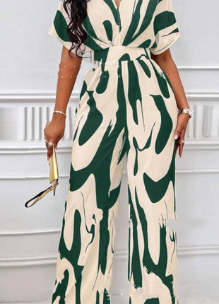 V-neck Loose Printed Long Jumpsuit
