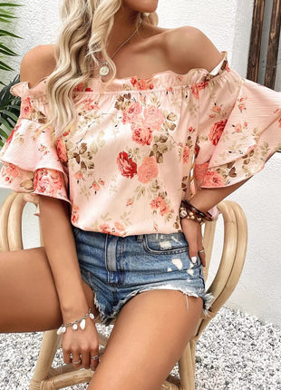 Womens Pullover Off Shoulder Printed Top Shirt