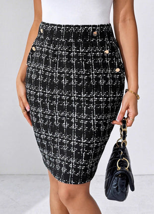 Plaid Elegant Elastic-Waist Skirt