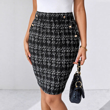 Plaid Elegant Elastic-Waist Skirt